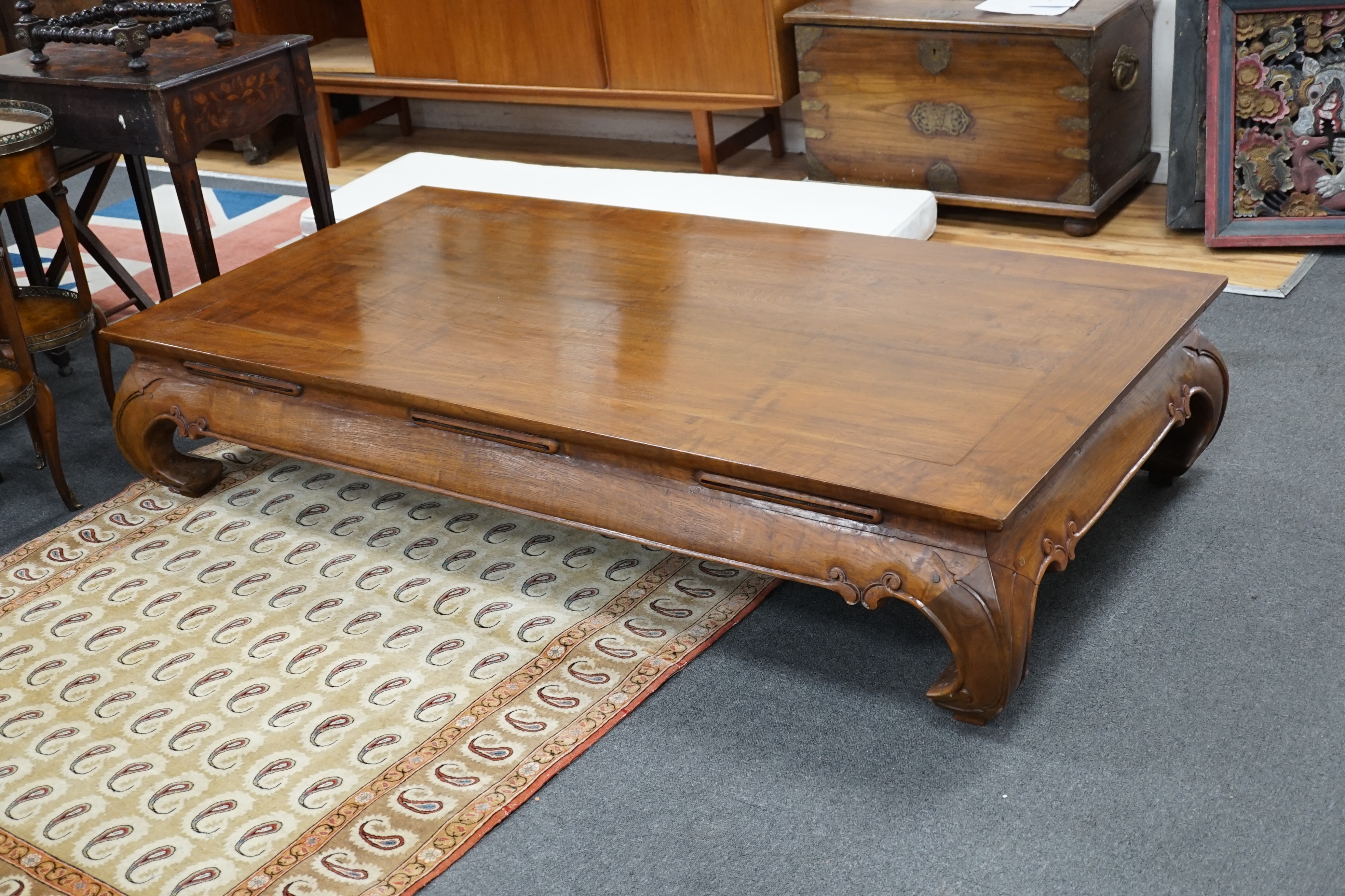 A large Chinese rectangular hardwood coffee table, length 180cm, width 90cm, height 36cm